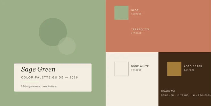 Sage green color palette flat lay with terracotta, brass, and cream accents